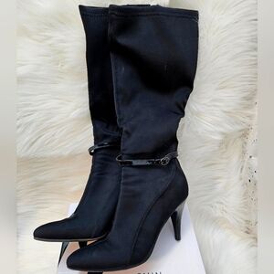 Black Brantyn Nine West Wide Calf Heeled Boots